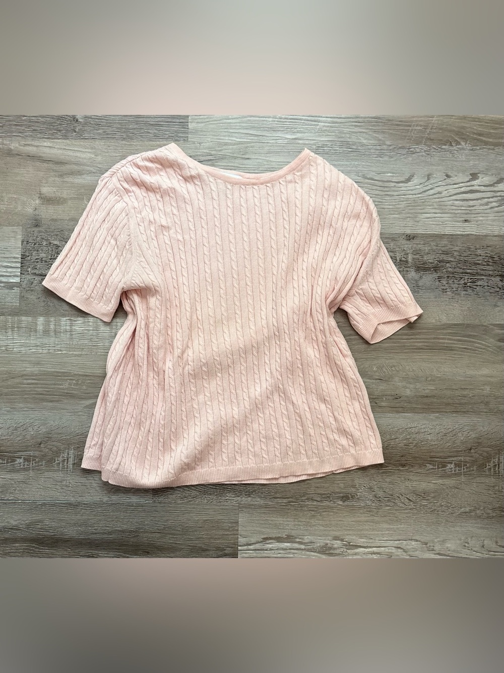 Soft Cable-Knit Short Sleeve Top - Light Pink